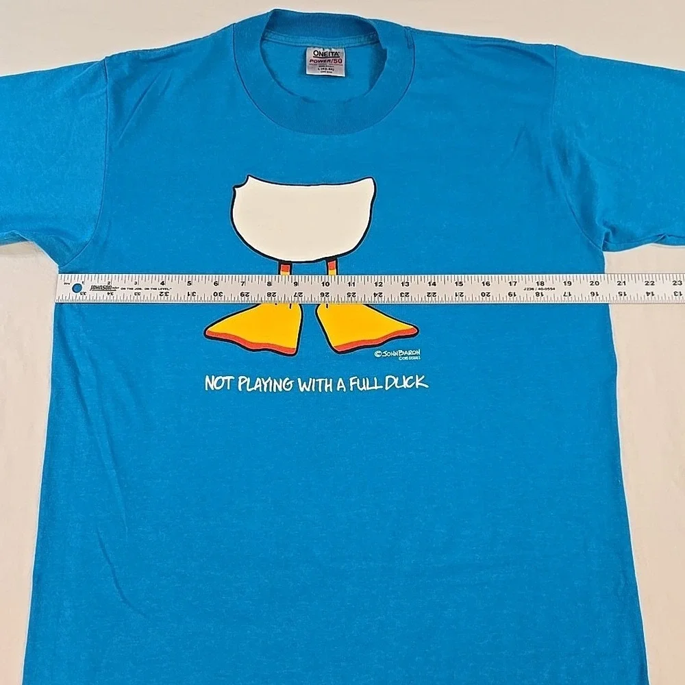 Vintage John Baron Duck Tshirt Not Playing With A Full Duck Size Large Blue USA - Picture 7 of 10